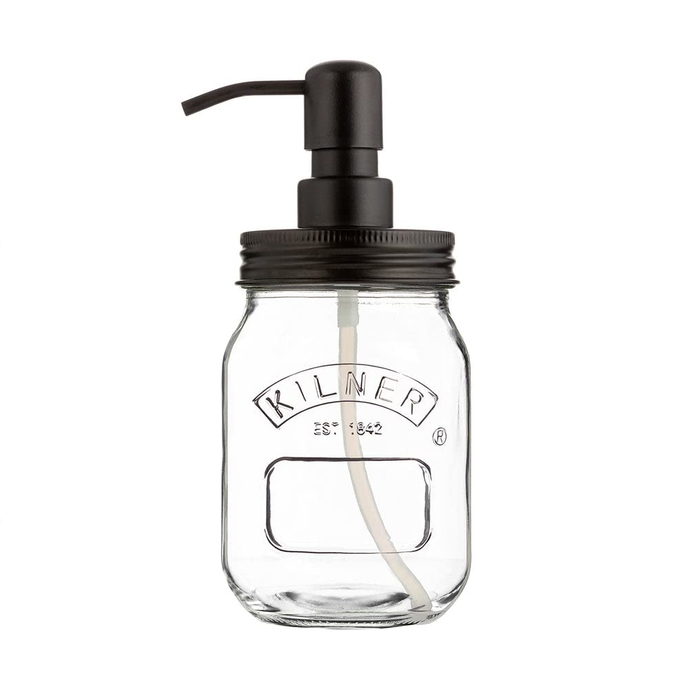 KILNER | Dispensador de jabón y loción | Transparente | 500 ml | Dosificador Reutilizable de Vidrio