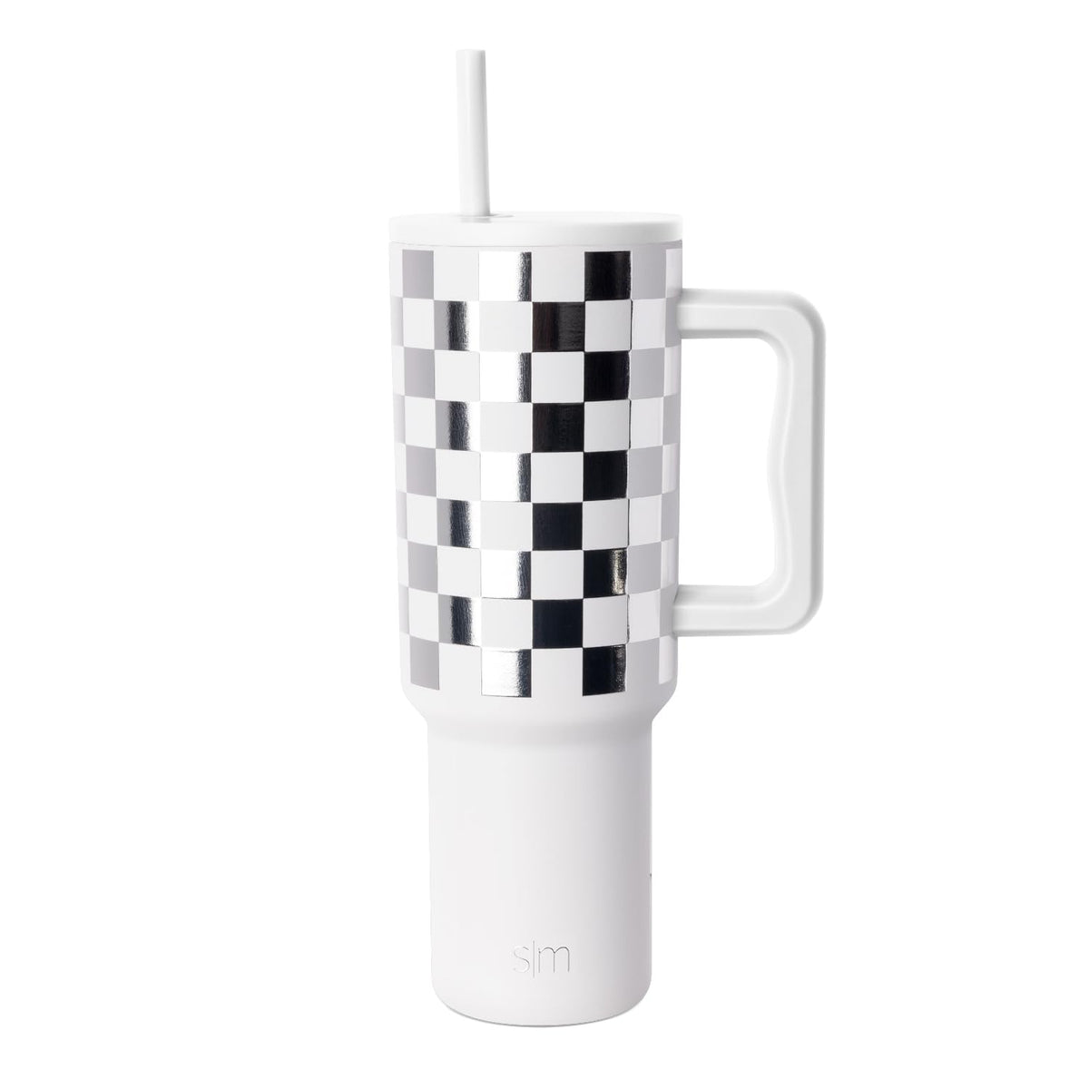 Simple Modern Trek Vaso Térmico con Asa y Popote, Acero Inoxidable, 890-1180 ml - 1180ml - Pattern: Silver Bell Checkmate