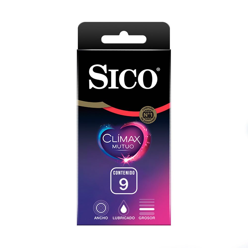 Sico Clímax Mutuo Condones de hule látex natural con benzocaína cartera con 9 piezas