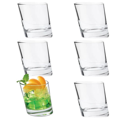Borgonovo Pisa - Juego De 6 Vasos De Vidrio De 280 Ml. Vaso Inclinado Transparente de Cristal para Restaurantes, Fiestas, Bodas, Para Agua, Té, Helado, Cerveza, Jugo, Coctél, Limonada Set de 6 piezas