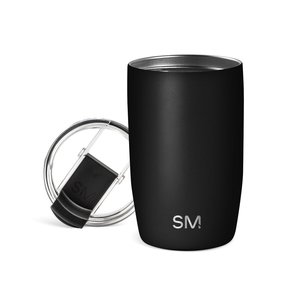 Simple Modern Voyager - Taza de Viaje con Tapa Abatible, Acero Inoxidable, Popotes Incluidos - 355ml - - Midnight Black