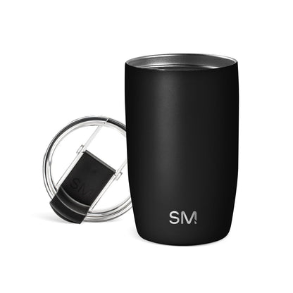 Simple Modern Voyager - Taza de Viaje con Tapa Abatible, Acero Inoxidable, Popotes Incluidos - 355ml - - Midnight Black