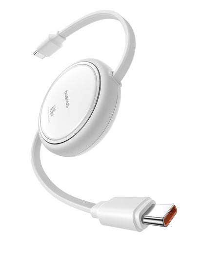 Baseus - Cable USB C, mini cable de carga retráctil USB C a USB C de 100 W, longitud de 4 etapas preestablecida retráctil tipo C USB C para iPhone 15, S23+, Note 10 iPad Pro MacBook Pro, Blanco