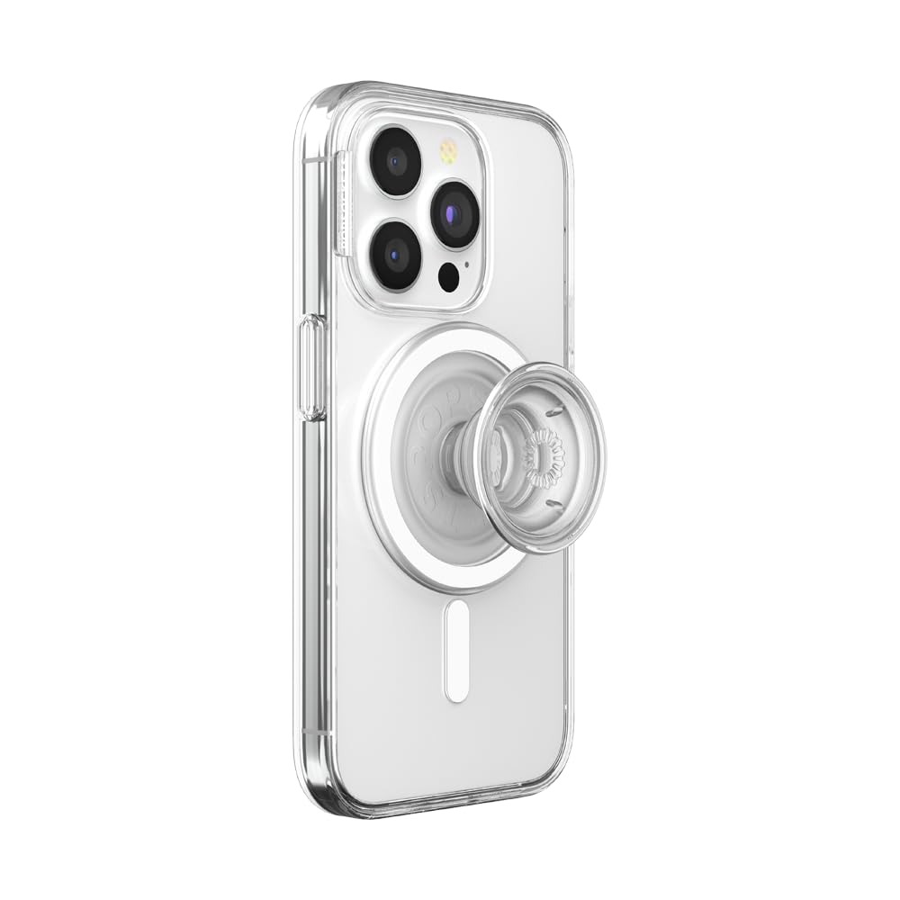 PopSockets - Funda para iPhone 15 Pro con Agarre Redondo para teléfono Compatible con MagSafe, Funda de teléfono para iPhone 15 Pro, Compatible con Carga inalámbrica, Transparente