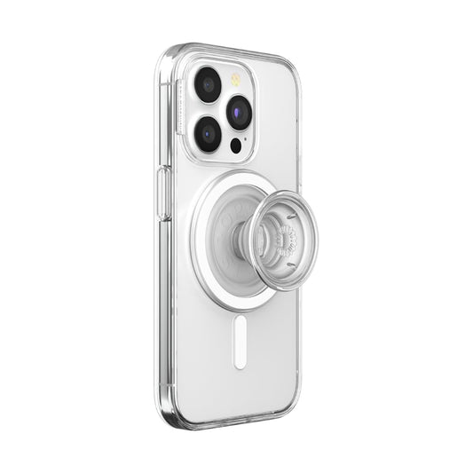 PopSockets - Funda para iPhone 15 Pro con Agarre Redondo para teléfono Compatible con MagSafe, Funda de teléfono para iPhone 15 Pro, Compatible con Carga inalámbrica, Transparente