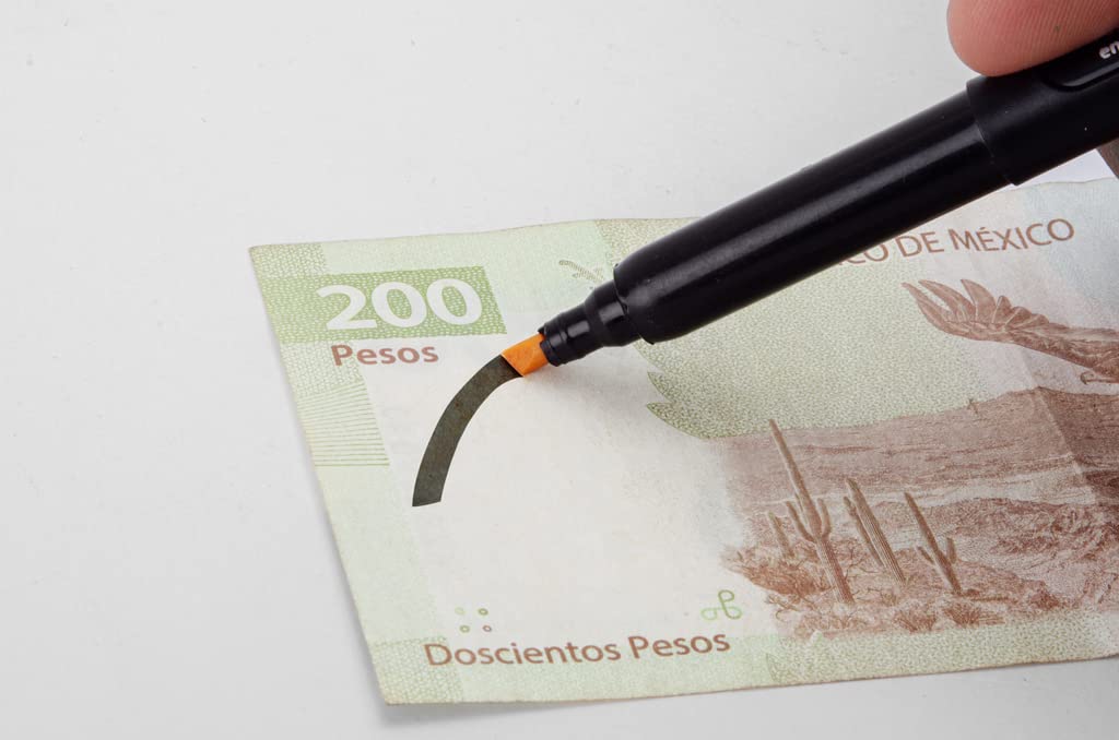 Pelikan Markadata Marcador para Detectar Billetes Falsos con 10 Piezas Apta para Pesos Mexicanos, Dólares Americanos y Euros, Punta Delgada de 2mm y de Secado Rápido