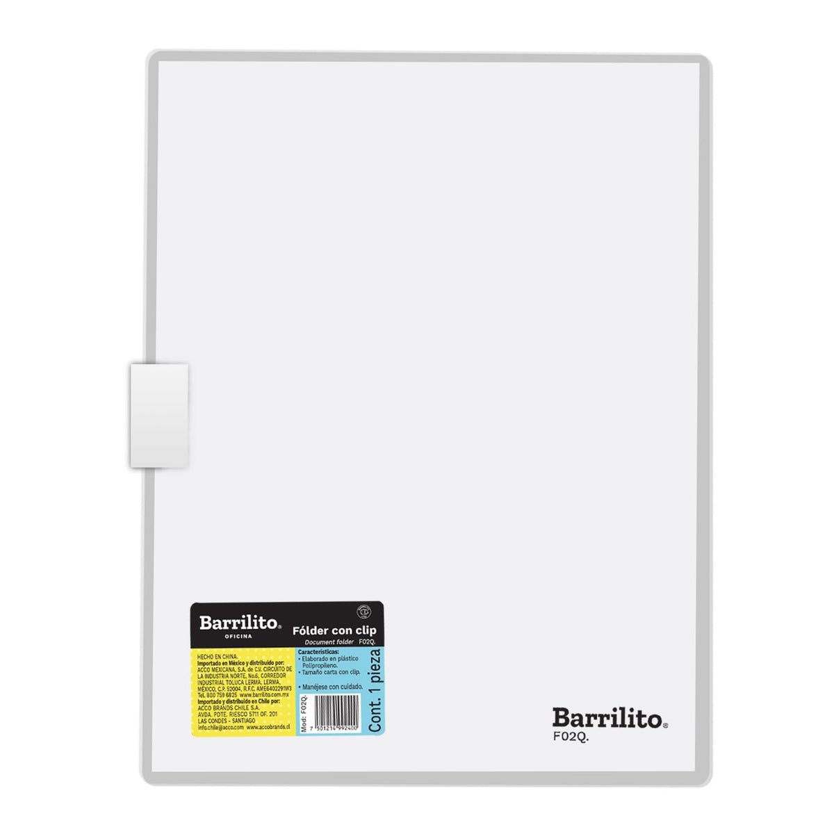Barrilito Fólder Plástico Carta con Clip. Azul y Blanco. 24 pzas. F02Q