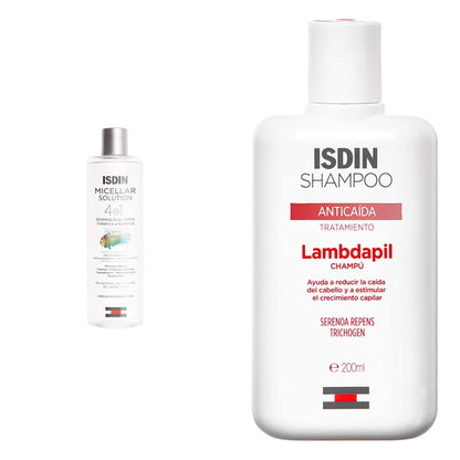 ISDIN Micellar Solution Agua Micelar 4 en 1 + Ureadin Podos Gel Oil, 400 ml + 75 ml - Solution + Champú Anticaída
