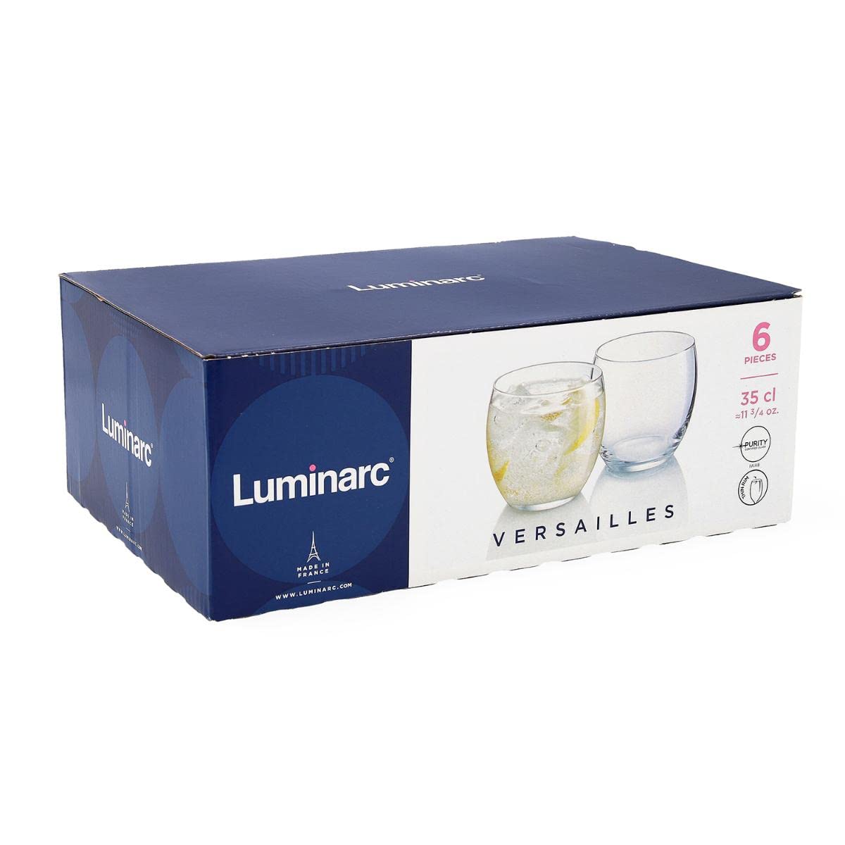 Luminarc 307-5287 Juego de 6 Vasos de Cristal Francés. Modelo Versailles, Set de Vasos Old Fashion, Ideales para Coctelería y Bebidas en las Rocas, Capacidad 350 ml con Caja de Regalo