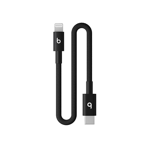Beats Cable corto trenzado de USB-C a Lightning, carga rápida para iPhone y iPad, diseño resistente que no se enreda, compatible con dispositivos Apple con entrada Lightning (20 cm) — Negro eléctrico