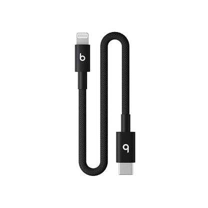 Beats Cable corto trenzado de USB-C a Lightning, carga rápida para iPhone y iPad, diseño resistente que no se enreda, compatible con dispositivos Apple con entrada Lightning (20 cm) — Negro eléctrico