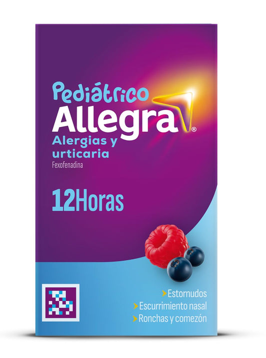 Allegra suspensión pediátrica para estornudos y escurrimiento nasal, 150ml.