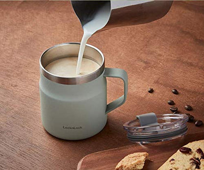 LOCK & LOCK Metro - Taza con asa y tapa de acero inoxidable de doble pared con aislamiento térmico, 16 onzas, color verde menta