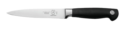 Mercer Culinary Genesis Juego de bloque con 6 cuchillos forjados, Bloque de madera con vidrio templado, Negro/Acero, 15" x 4" x 10", 1, 1