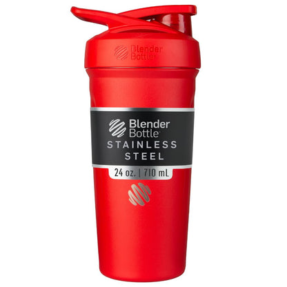 BlenderBottle Strada Shaker Cup Botella de agua aislada de acero inoxidable con batidor de alambre, 24 onzas, rojo