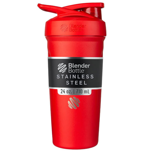 BlenderBottle Strada Shaker Cup Botella de agua aislada de acero inoxidable con batidor de alambre, 24 onzas, rojo