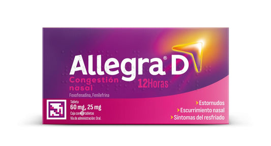 Allegra D antihistamínico para congestión nasal y alergias, 10 tabletas.