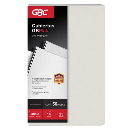 GBC Cubierta para Encuadernar Tamaño Oficio 14 Puntos - TRANSPARENTE LISO