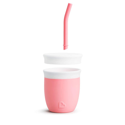 Munchkin C'est Silicona! Taza de entrenamiento abierta con popote para bebés y niños pequeños de 6 meses, 4 onzas, 1 paquete, coral