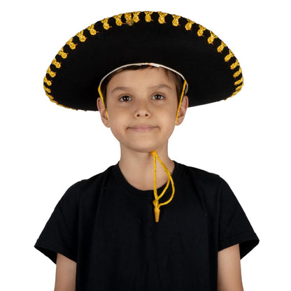 REV Sombrero de Charro Oro Chico Niño Sombrero Mexicano Tradicional Disfraz Charro Infantil para Fiestas Patrias Halloween Carnaval Eventos Culturales Accesorio Mexicano