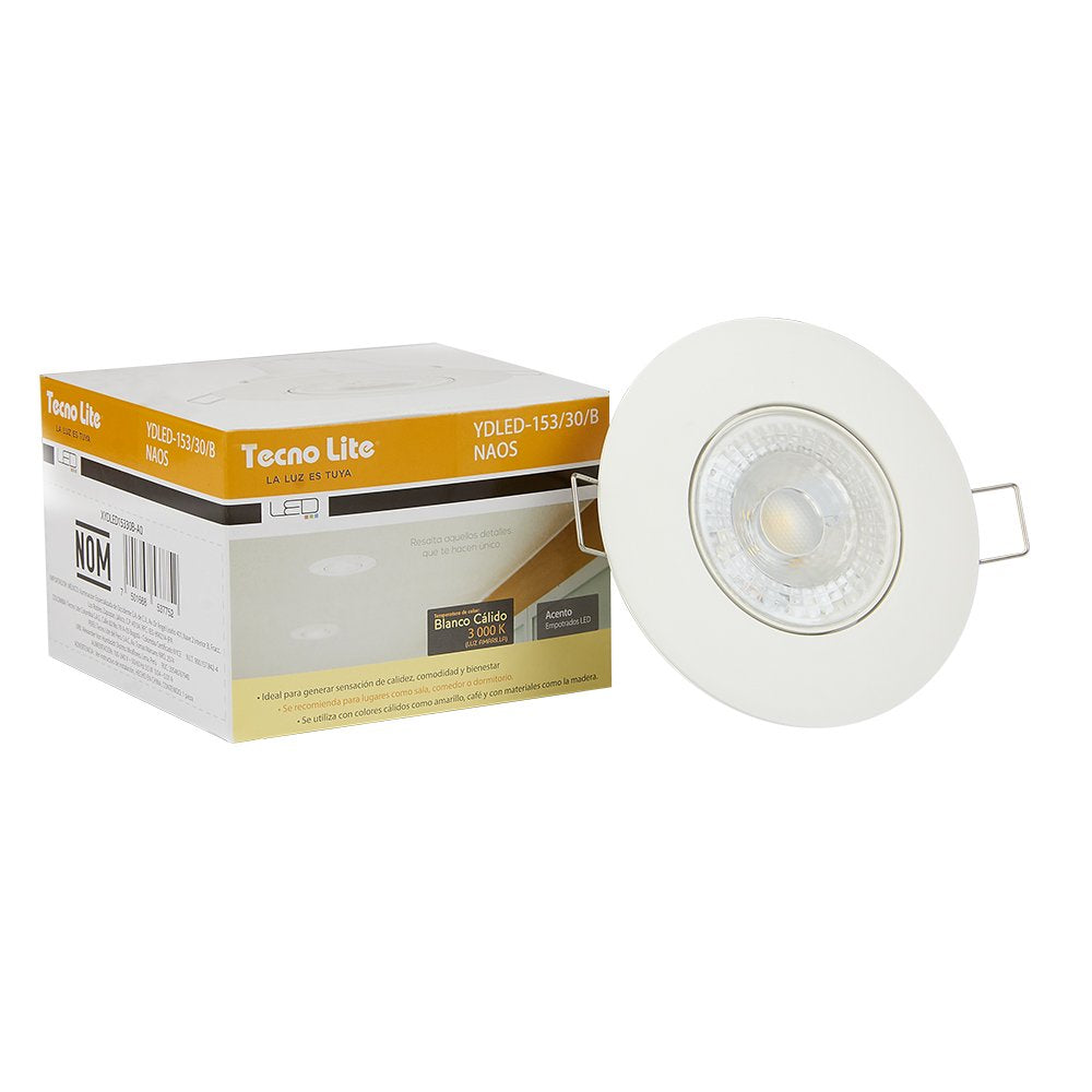 Tecnolite - Lámpara Downlight LED Empotrable 3.5 W, Luz Suave Cálida, No atenuable, LED integrado