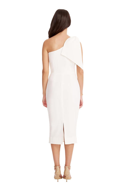 Dress the Population Vestido Midi Ajustado con Escote de Lazo asimétrico Vestido Mujer
