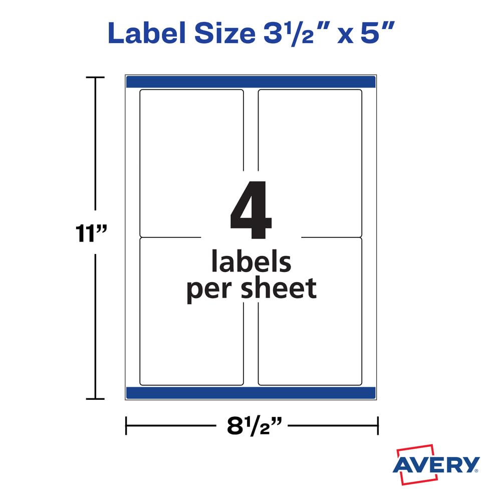 Avery 95935 Etiquetas de envío imprimibles con Sure Feed, 3.5 x 5 pulgadas, blancas, 1000 etiquetas de correo en blanco