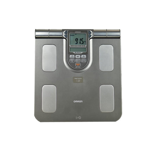OMRON Báscula Corporal Digital HBF-514C, 7 Indicadores de Salud | 7 indicadores: IMC, metabolismo basal, grasa visceral, % músculo esquelético. 4 perfiles + invitado. Memoria 1/7/30/90 días.