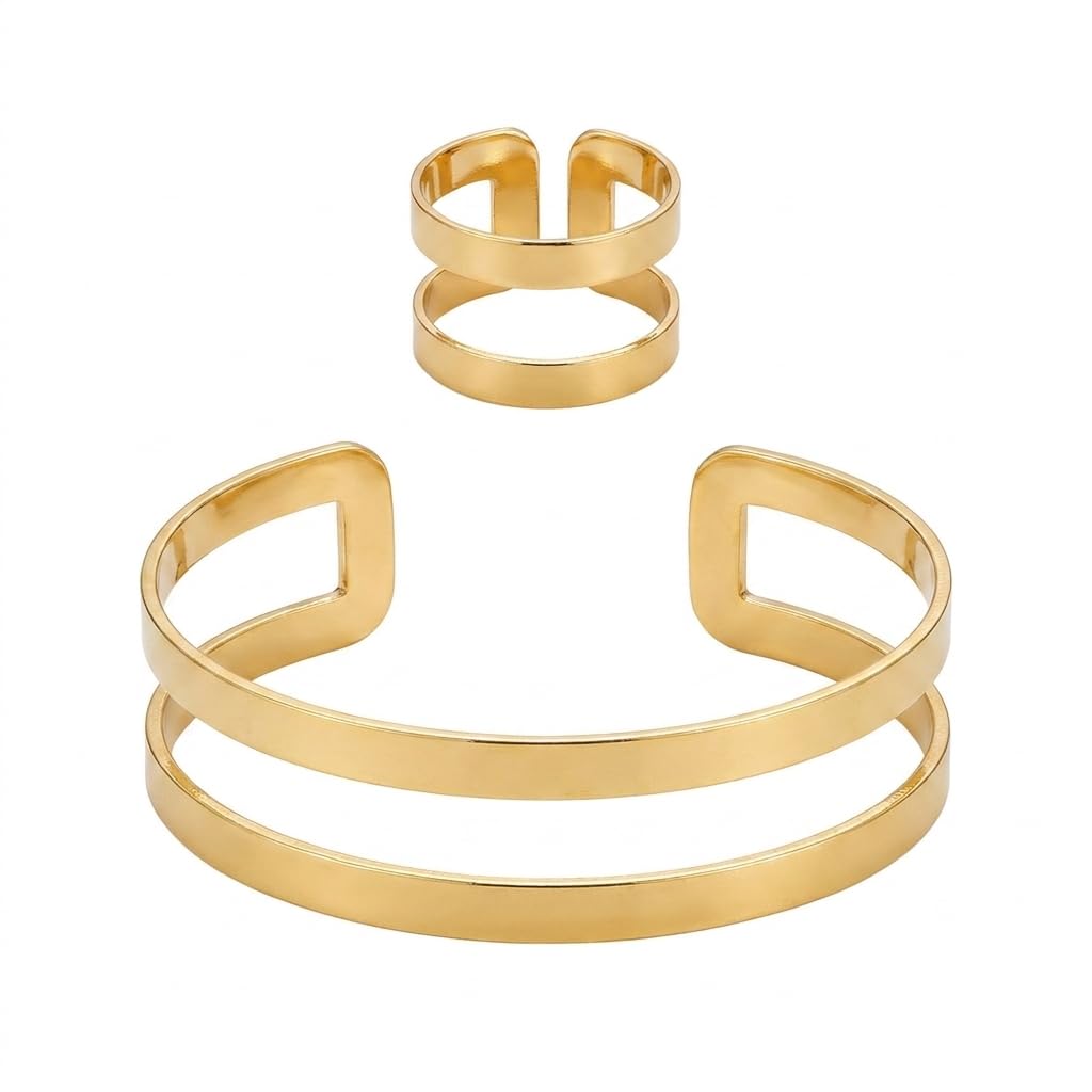 XYPHIELLE Set de Brazalete Doble y Anillo Ajustable Minimalista