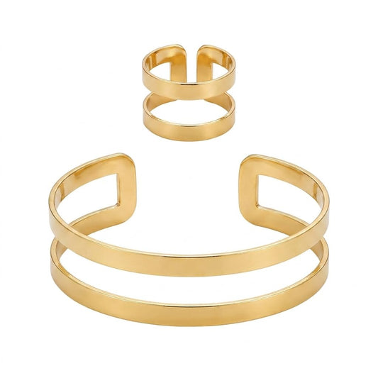 XYPHIELLE Set de Brazalete Doble y Anillo Ajustable Minimalista