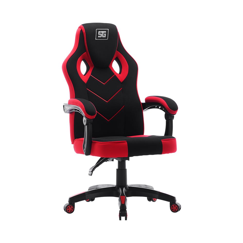 Silla Gamer CGC301 - Soporte 120 Kg, Respaldo Reclinable 135°, Ruedas 60 mm, Tapizado Tela Automotriz, Descansabrazos, Ergonómica para Gaming y Oficina, Color Rojo/Negro