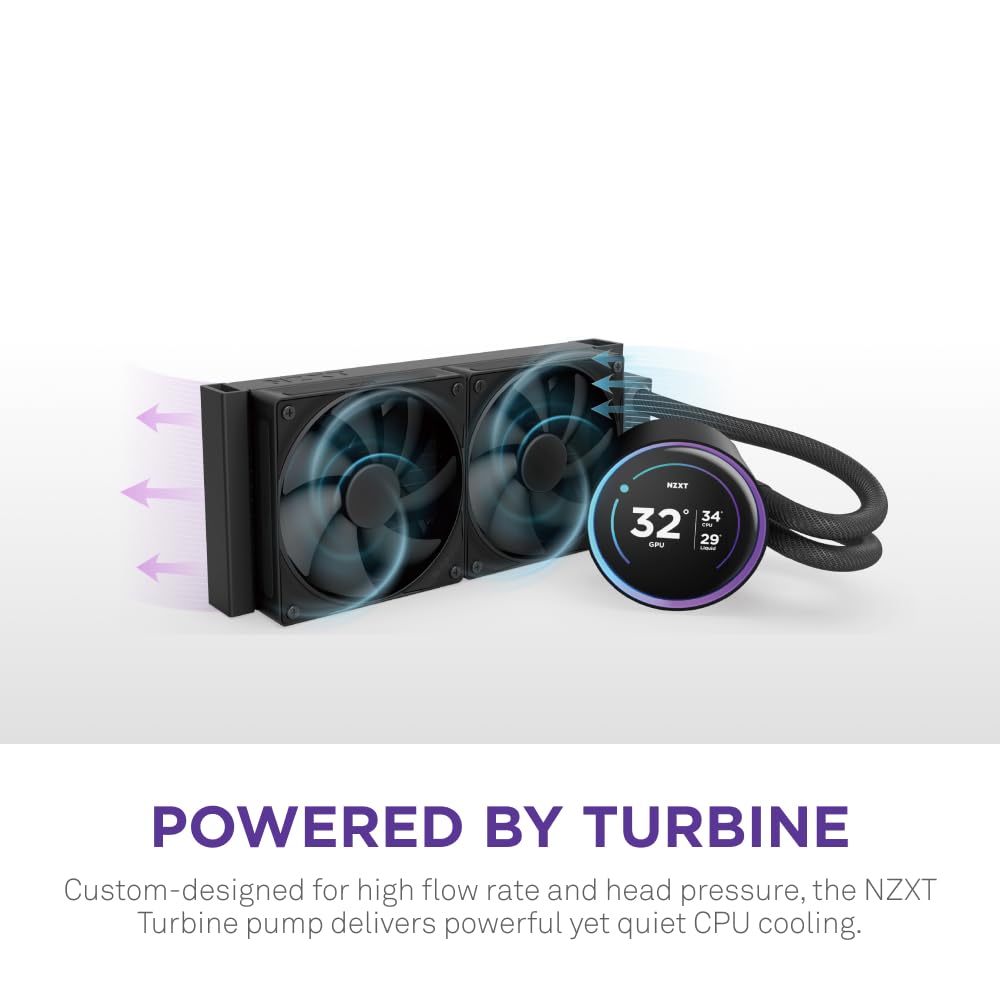 NZXT Kraken Elite 240 2024 - AIO CPU Liquid Cooler - 240mm Radiator - 2 x F120P Fans - Customizable 2.72" IPS LCD - NZXT Turbine Pump - AMD® AM5, AM4 - Intel® LGA 1851/1700, 1200/115X - Black