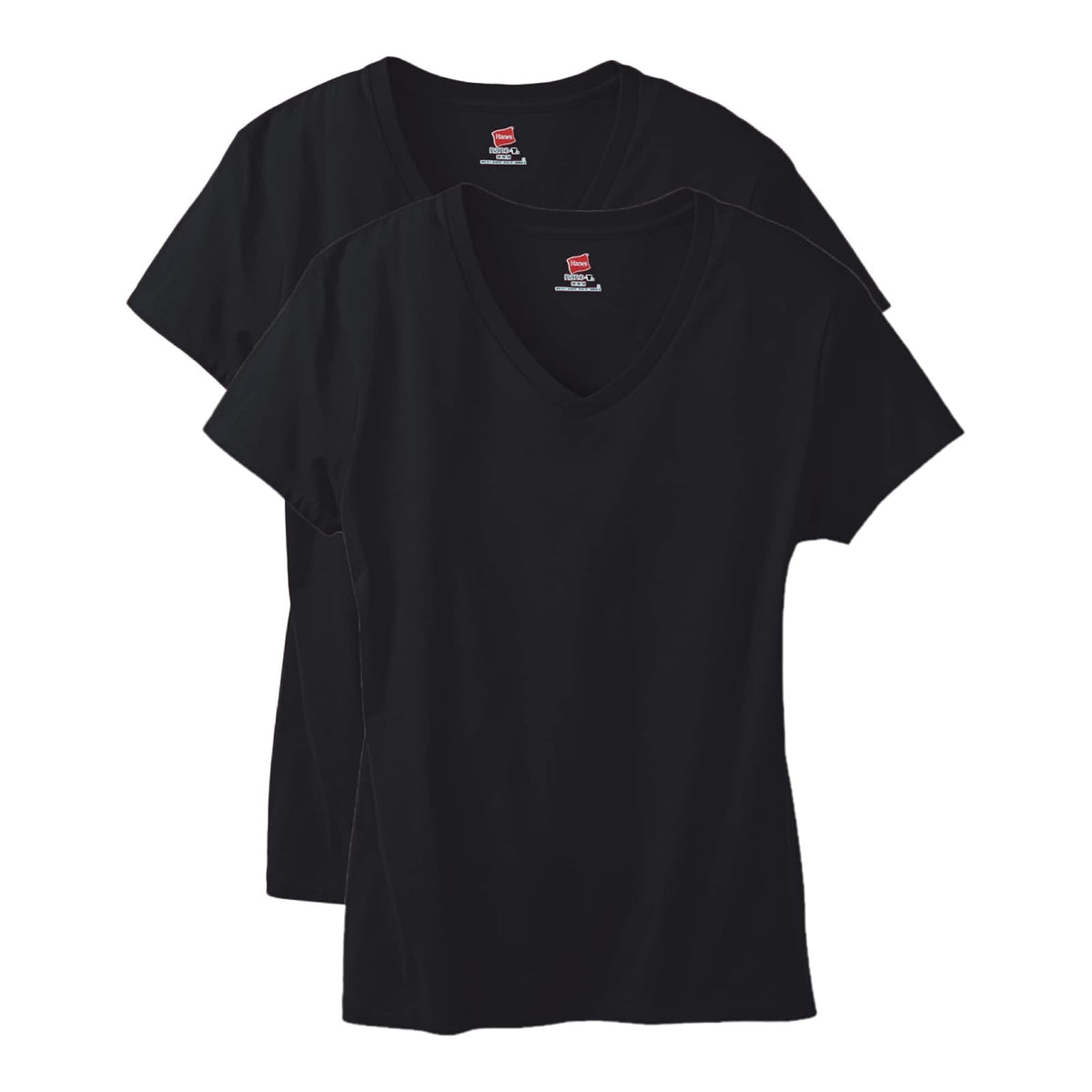 Hanes Playera Cuello en V para Mujer, 100% Algodón - Negro - - XXL