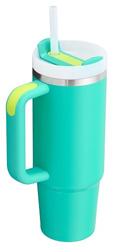 Stanley Quencher H2.0 - Vaso con asa y popote, 30 onzas, tapa Flowstate de 3 posiciones, compatible para viajes, vaso de acero inoxidable aislado, sin BPA, verde azulado tropical
