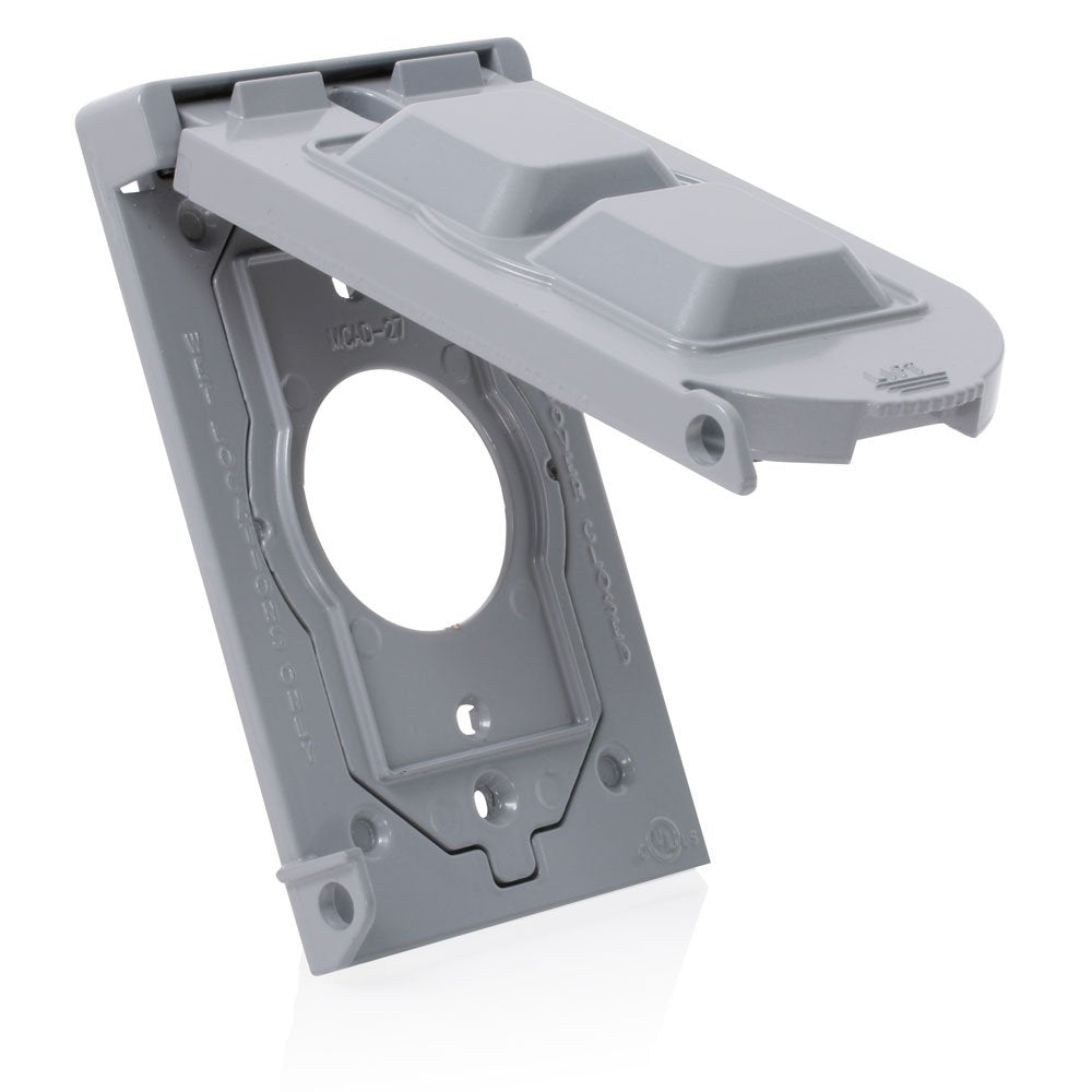 Leviton 0WM1V-0GY Placa para Intemperie de Aluminio para Receptáculo Dúplex, color Gris