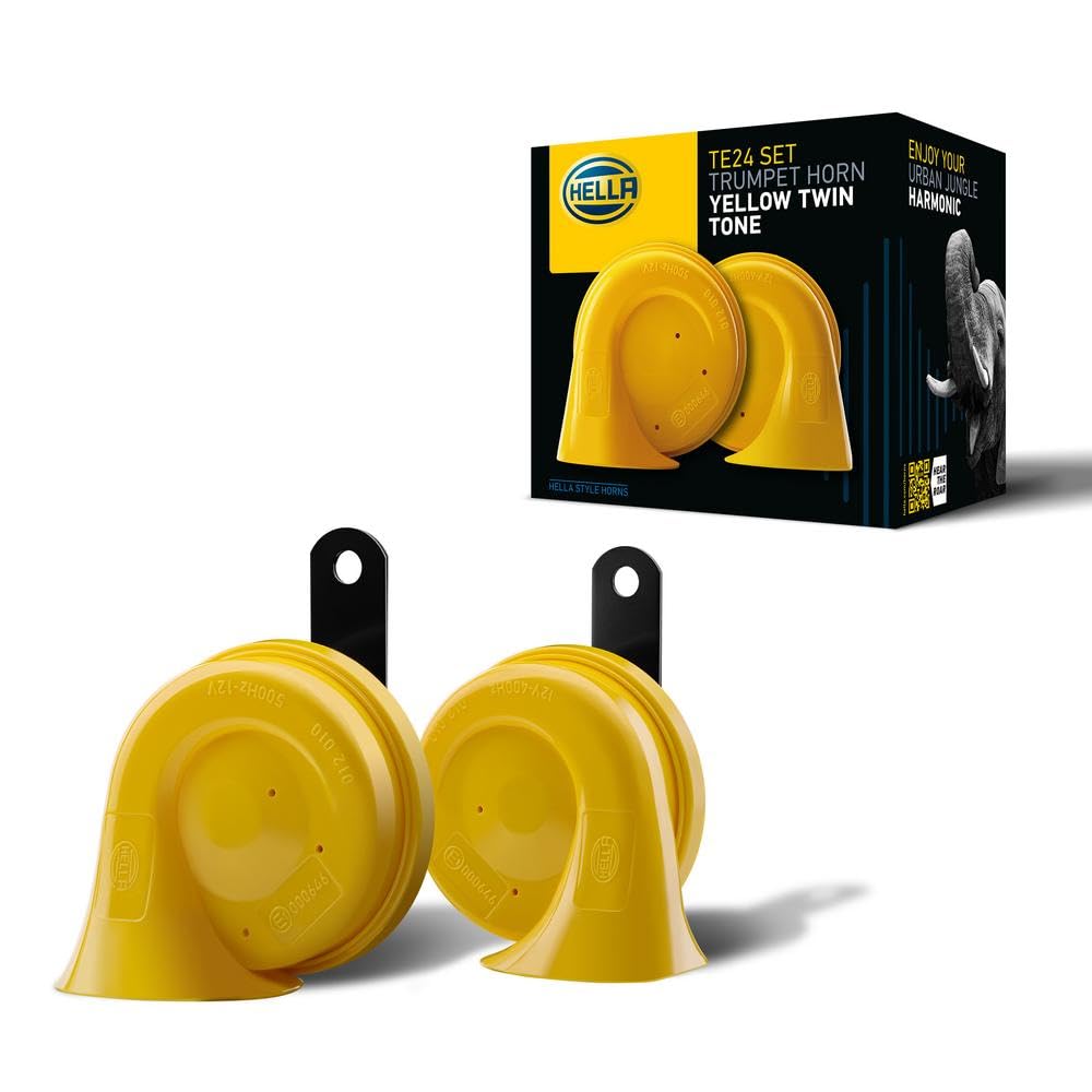 HELLA Claxon Bocina de Caracol para Auto, Motocicleta y Camión - Amarillo - Universal