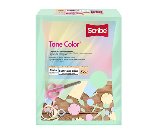 Scribe, Tone Color ®, Papel Bond, Tamaño Carta, 75 g/m², Paquete 500 hojas, Color Verde