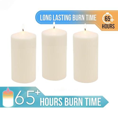 Stonebriar - Paquete de 3 velas altas de 3 x 6 pulgadas, 65 horas de duración, sin perfume, color marfil