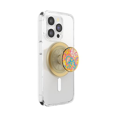 PopSockets - Empuñadura para teléfono MagSafe con Soporte, Soporte magnético, Parte Superior Intercambiable, sujeción Segura para iPhone MagSafe, teléfono y Tablet, Esmalte Dorado Brillante