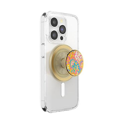 PopSockets - Empuñadura para teléfono MagSafe con Soporte, Soporte magnético, Parte Superior Intercambiable, sujeción Segura para iPhone MagSafe, teléfono y Tablet, Esmalte Dorado Brillante