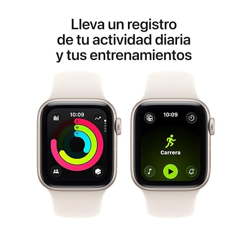Apple Watch SE 3 GPS Caja de Aluminio Blanco Estelar de 40 mm y Correa Deportiva Blanco Estelar M/L (Smartwatch). Registro de Entrenamientos, Seguimiento del sueño, monitoreo de frecuencia Cardiaca