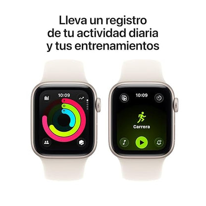 Apple Watch SE 3 GPS Caja de Aluminio Blanco Estelar de 40 mm y Correa Deportiva Blanco Estelar M/L (Smartwatch). Registro de Entrenamientos, Seguimiento del sueño, monitoreo de frecuencia Cardiaca
