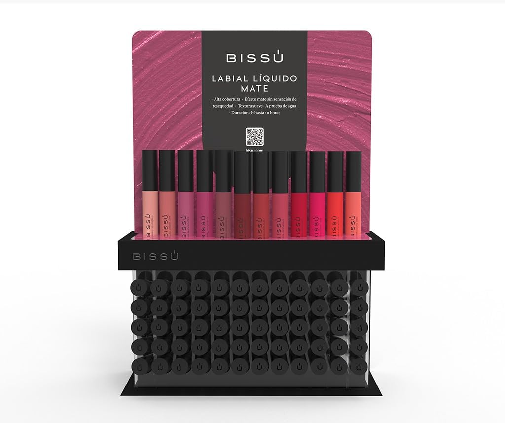 Bissú Cosméticos, Exhibidor Paleta Sombras Chocolate con Chile - LABIAL LÍQUIDO MATE