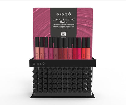 Bissú Cosméticos, Exhibidor Paleta Sombras Chocolate con Chile - LABIAL LÍQUIDO MATE