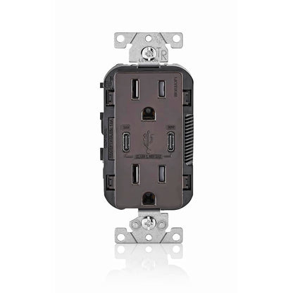 Leviton 006-T5635-00B Combinación Contacto Doble a Prueba de Manipulaciones y Contacto USB tipo C/C, Café