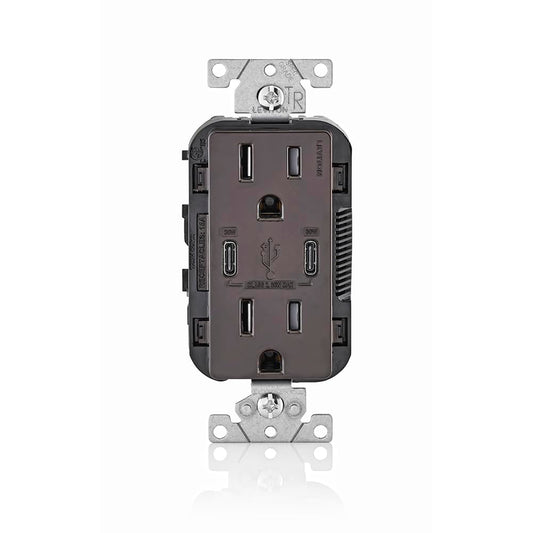 Leviton 006-T5635-00B Combinación Contacto Doble a Prueba de Manipulaciones y Contacto USB tipo C/C, Café