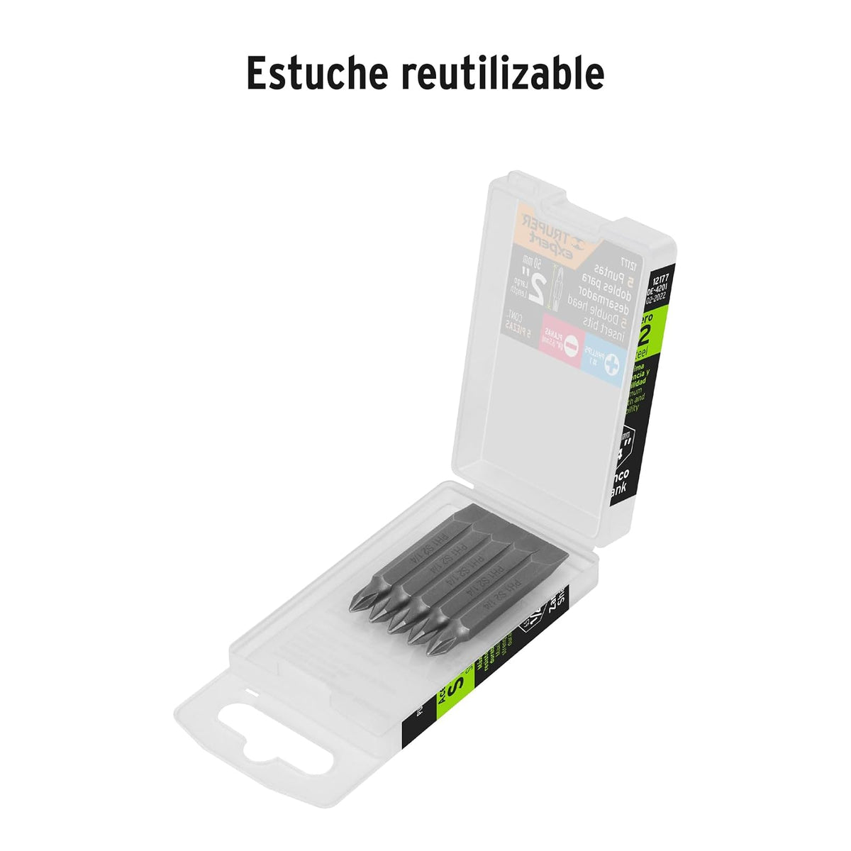 Truper Expert PUDE-4201, Estuche con 5 puntas dobles PH1 y 1/4" largo 2"