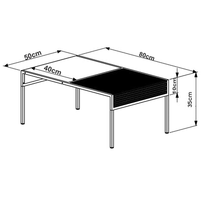 TUGOW Alterego Mesa de Centro Ted Rectangular Color Negro y Madera con Estructura Metálica de Acero MDP