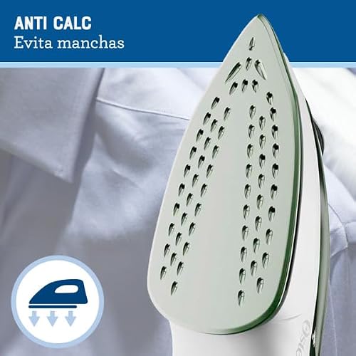 Oster® Plancha de Vapor Serie 3800, Suela Antiadherente, 35% más Ligera que Planchas Tradicionales, Control de Temperatura, Vapor Continuo, Blanca-Verde, GCSTBS3803