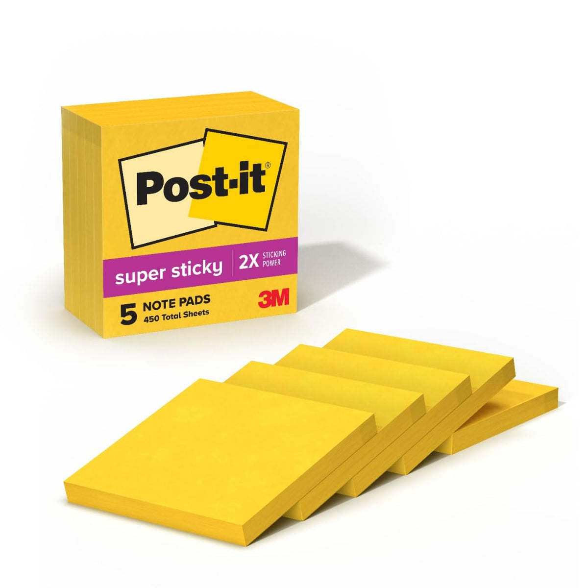 Post-it Super Sticky Notes, Notas Adhesivas 7.6 x 7.6 cm - Amarillo eléctrico
